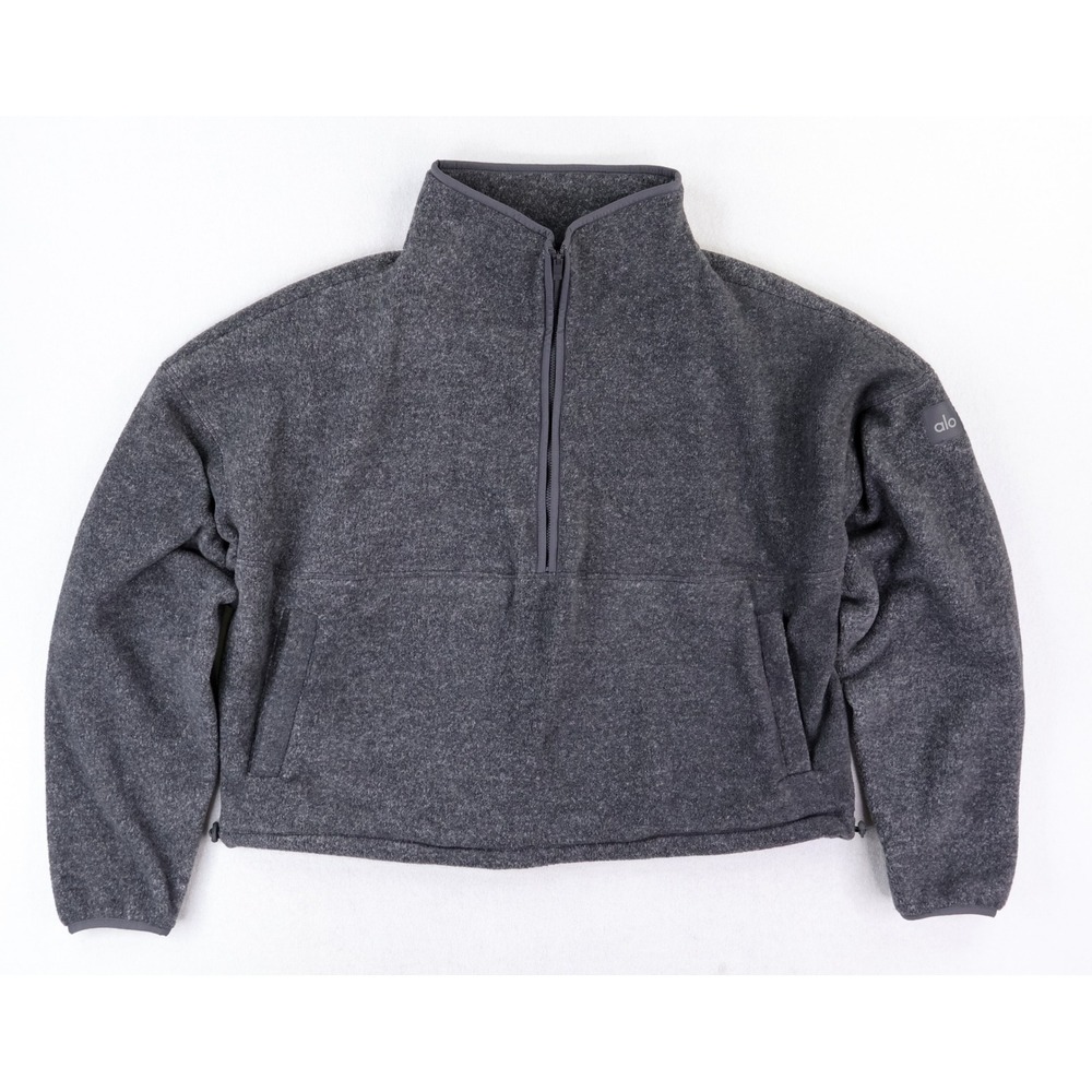 ALO Yoga Polar Fleece Retreat Cover Up Women Medium M Grey Crop Sweatshirt